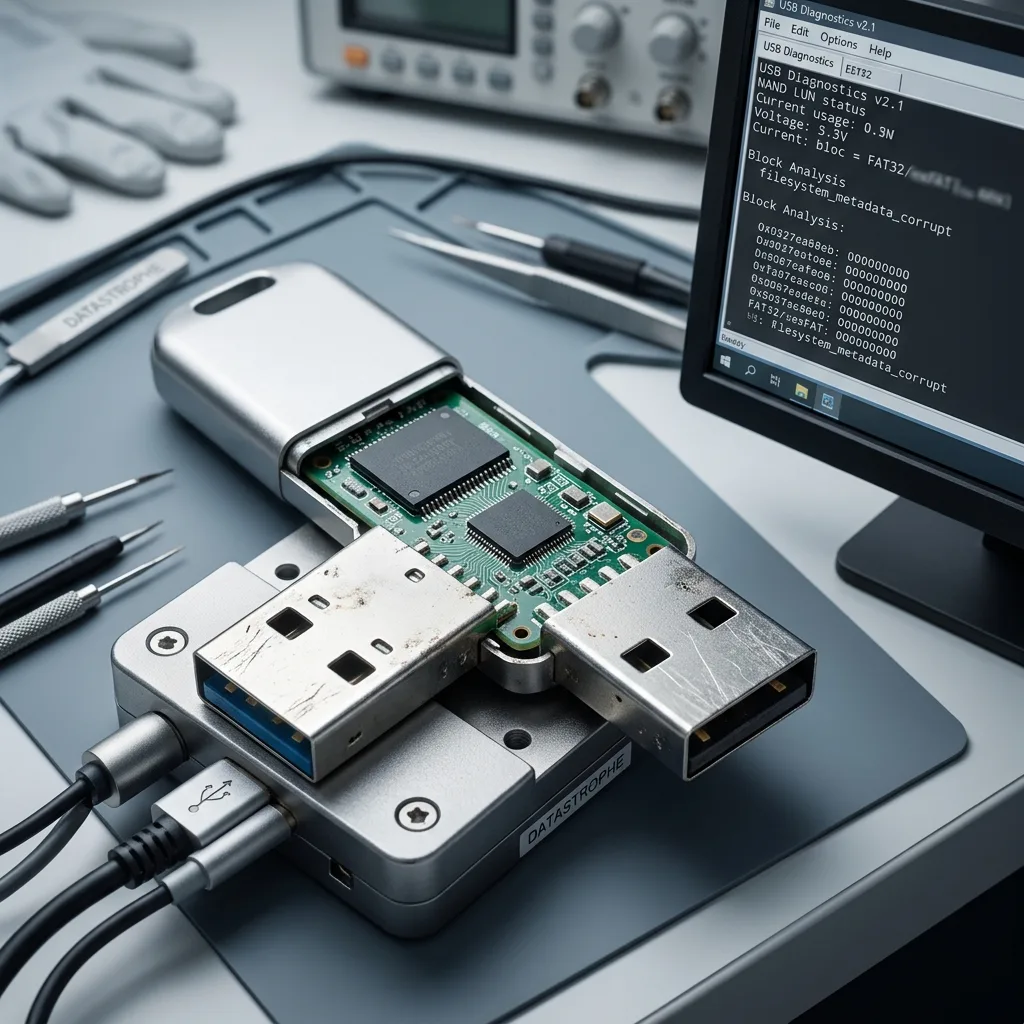 Clé USB examinée avant diagnostic après utilisation sur un ordinateur partagé