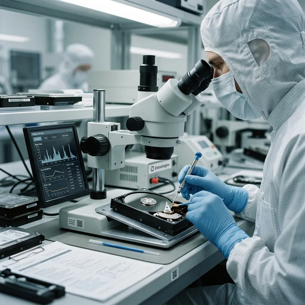 Salle blanche de récupération de données évaluée selon diagnostic et facteurs de coût