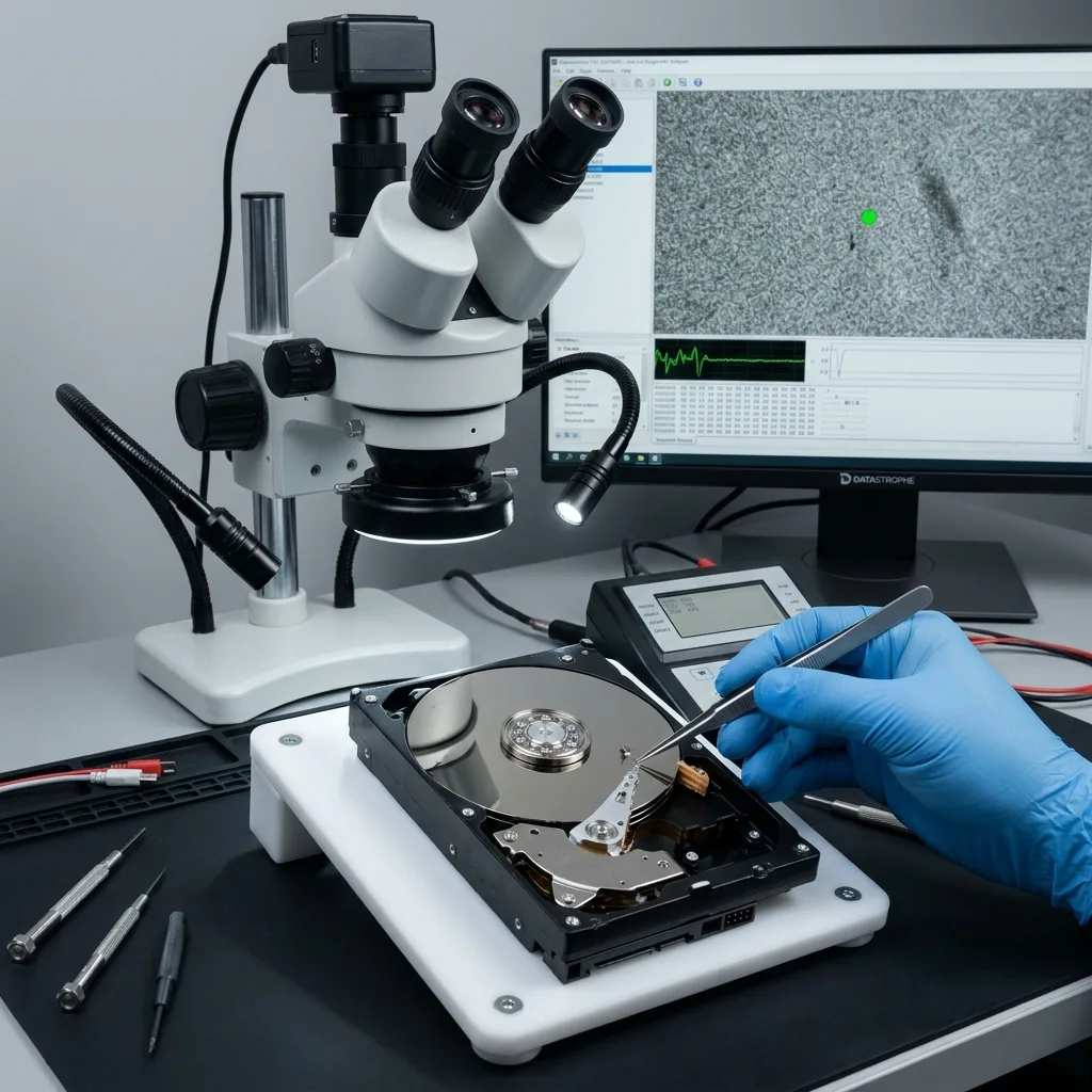 Inspection en laboratoire d'un support de stockage endommagé avant récupération de données