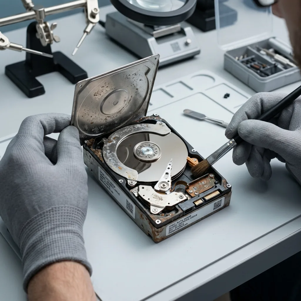 Disque dur externe protégé contre l'humidité avant diagnostic de récupération en milieu marin
