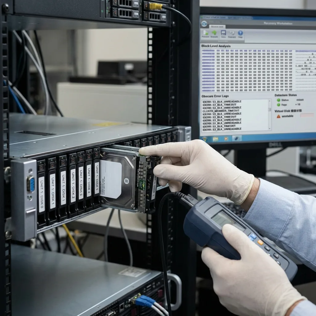 Diagnostic d'un disque virtuel en cluster avec couche stockage et données à préserver