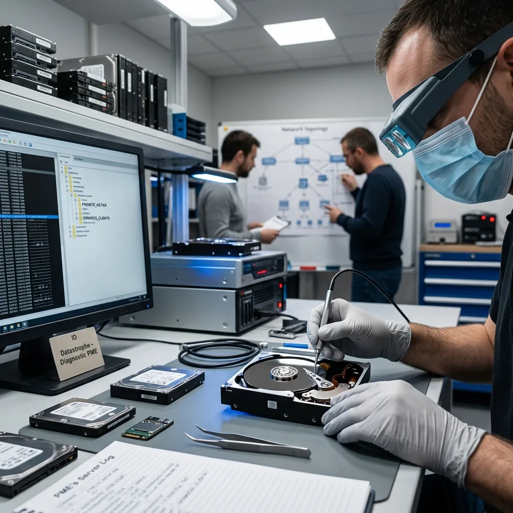Equipe de PME priorisant les données critiques après une panne informatique