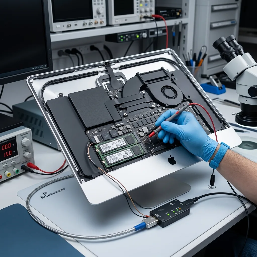 Diagnostic en laboratoire d'un support Apple après panne de SSD d'iMac