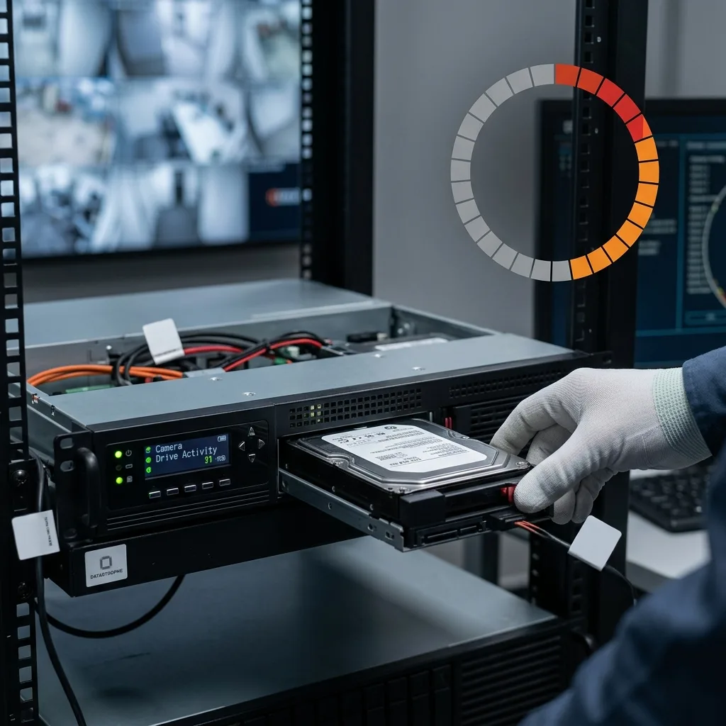 Cycle d’écrasement circulaire sur disque de vidéosurveillance avec zones vidéo menacées