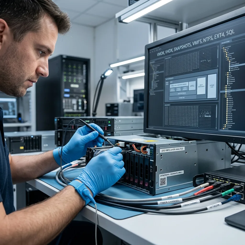 Analyse technique et couches de données pour Récupération de données sur disque virtuel VMDK et VHDX