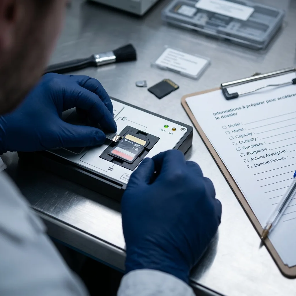 Informations à préparer pour accélérer le dossier pour Récupération de données sur carte mémoire