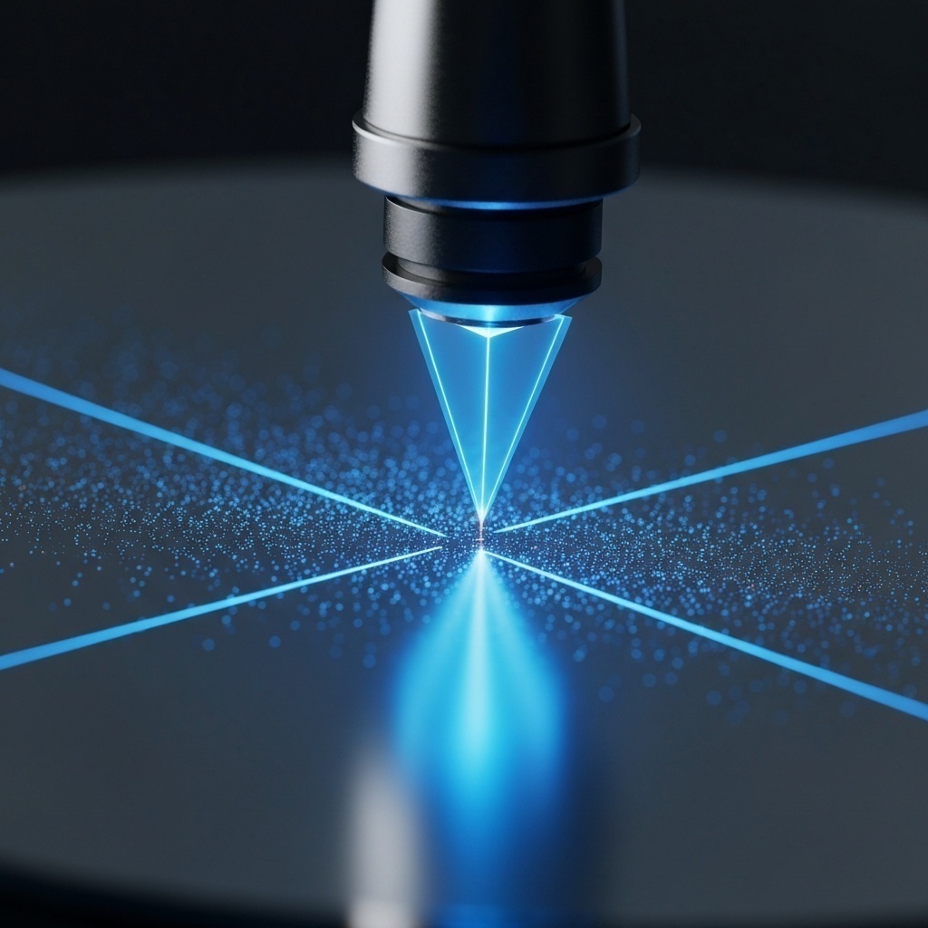 Schéma technique montrant la différence de focalisation entre un laser rouge (DVD) et un laser bleu-violet (Blu-ray).