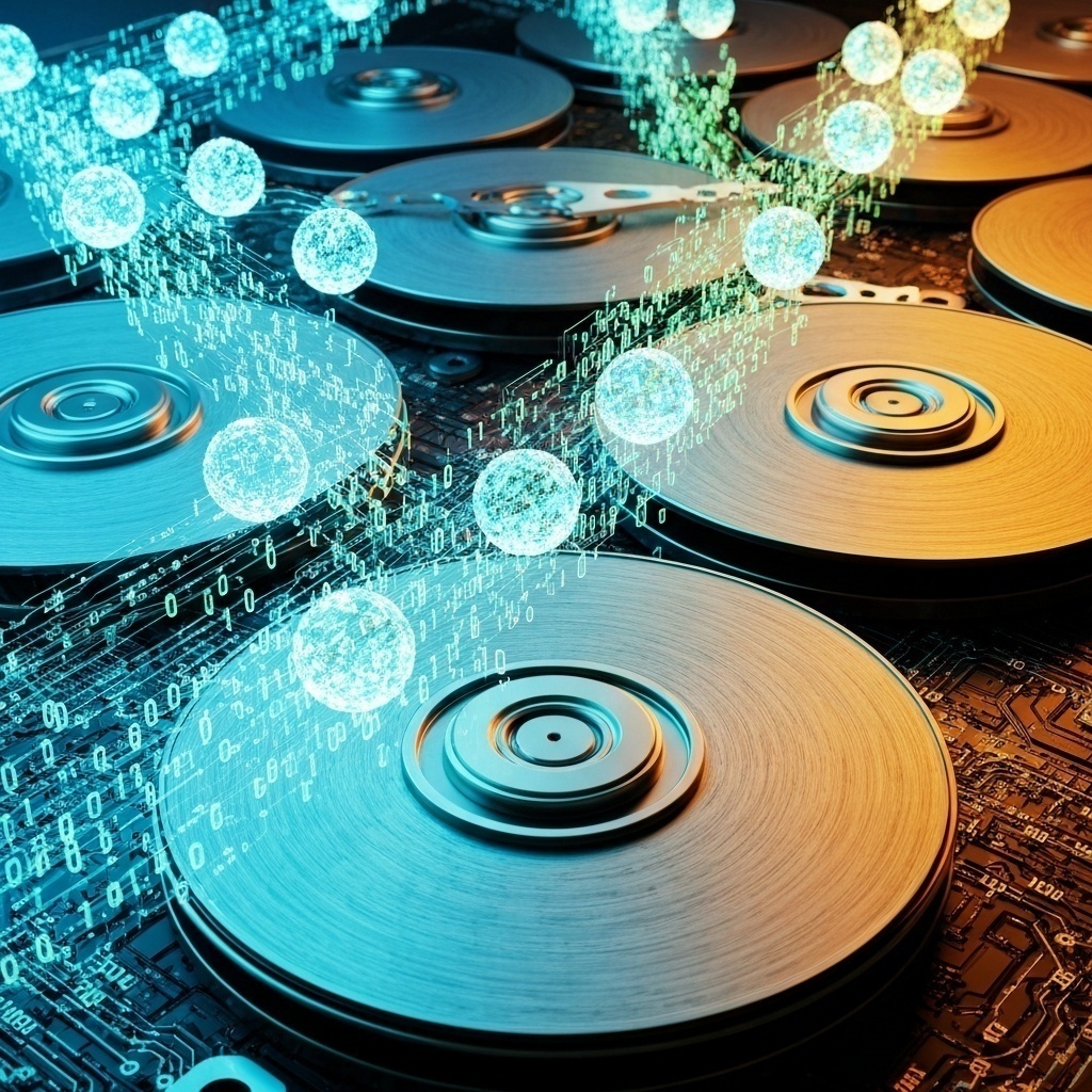 Visualisation technique de la répartition des blocs de données et de parité sur plusieurs disques durs.