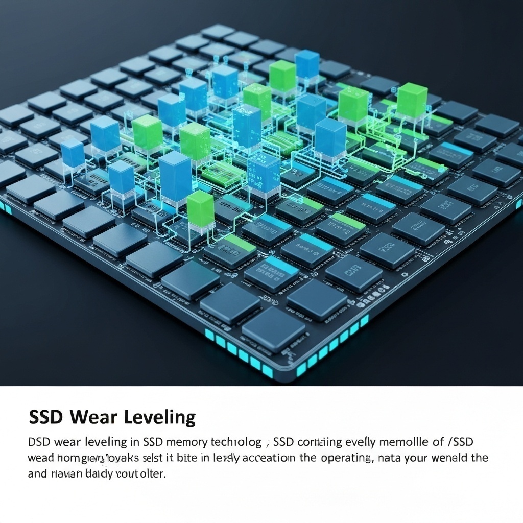 Schéma technique stylisé expliquant la répartition intelligente des données sur les cellules d’un SSD pour prolonger sa durée de vie.