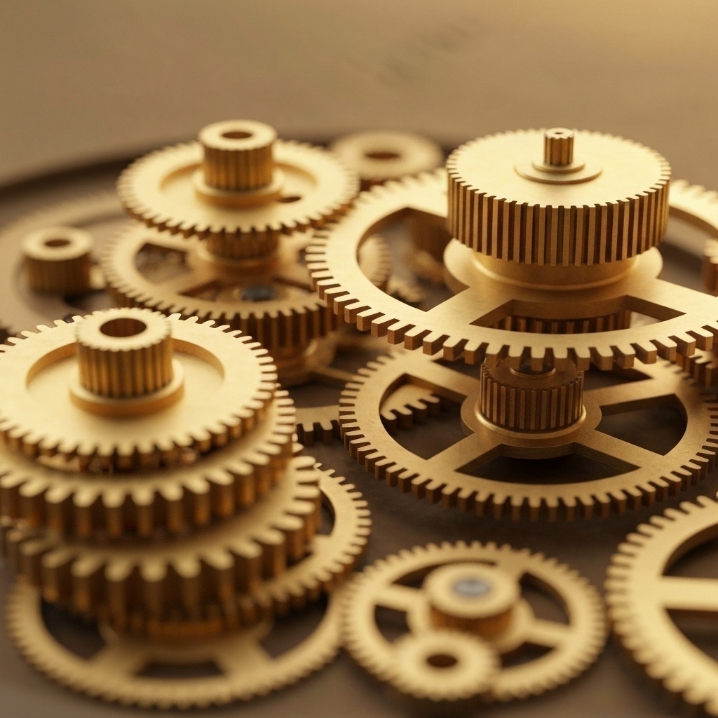 Engrenages complexes interconnectés symbolisant les multiples variables techniques et humaines affectant le succès d’une récupération.