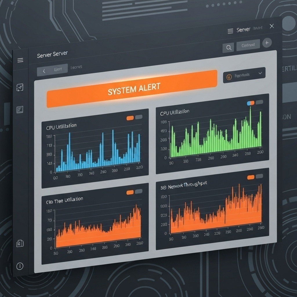 Tableau de bord de monitoring serveur affichant des alertes précoces et un plan d’action d’urgence clair.