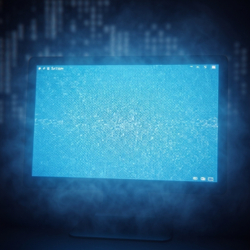 Écran bleu de la mort (BSOD) ou message d’erreur critique sur un moniteur, avec un effet de flou de chaleur.