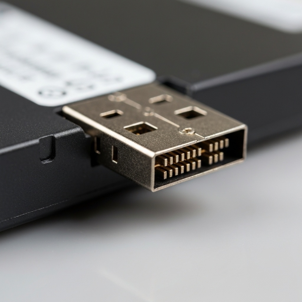 Gros plan sur un adaptateur SATA vers USB connecté à un disque dur pour un diagnostic non invasif.