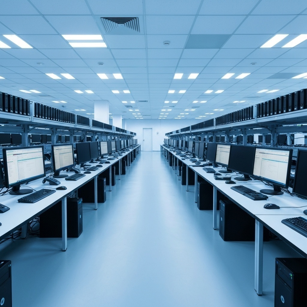 Vue d’ensemble d’un laboratoire informatique propre et organisé, axé sur la sécurité des données.