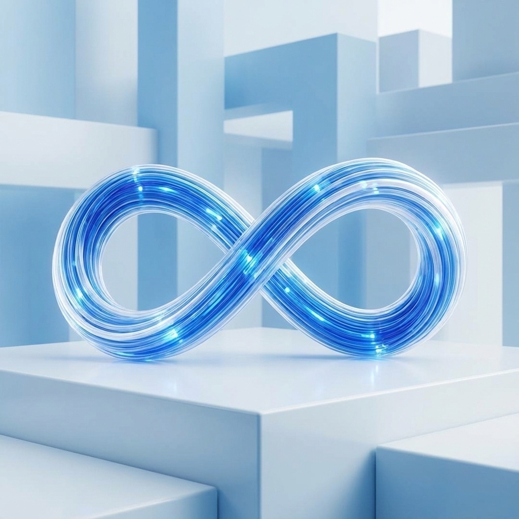 Symbole de continuité (infini ou boucle) intégré à des éléments de bureau, évoquant la résilience et la reprise après sinistre.