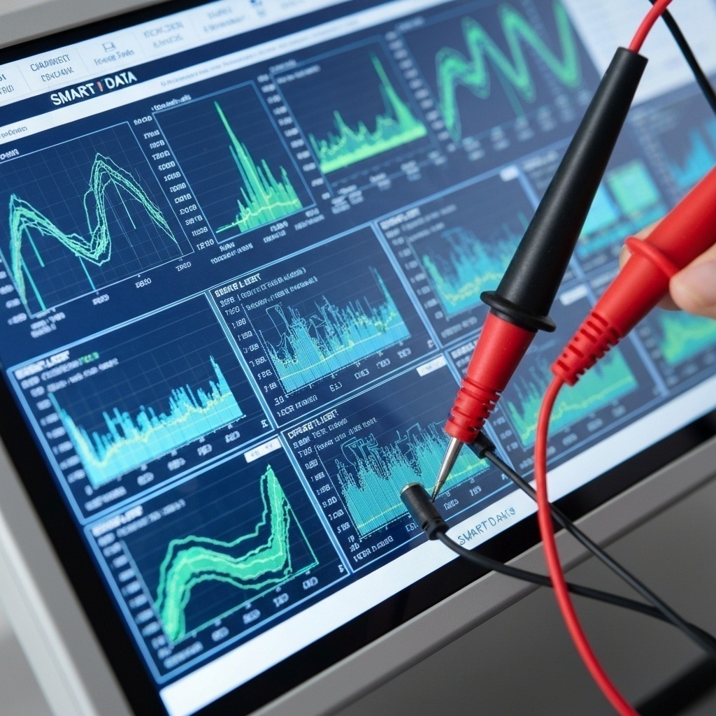 Composition montrant des interfaces de logiciels de diagnostic SMART ou des outils physiques comme un multimètre.