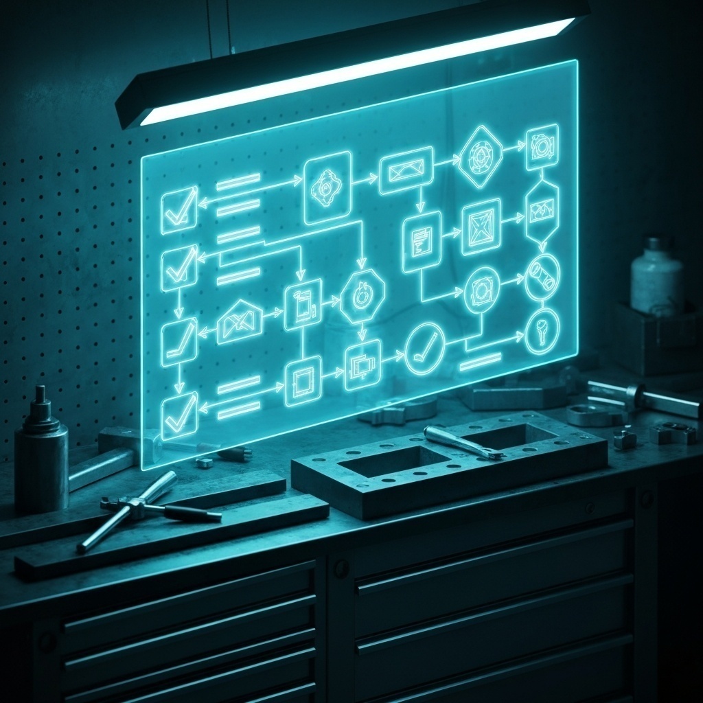 Checklist ou organigramme stylisé montrant la progression d’un diagnostic méthodique.
