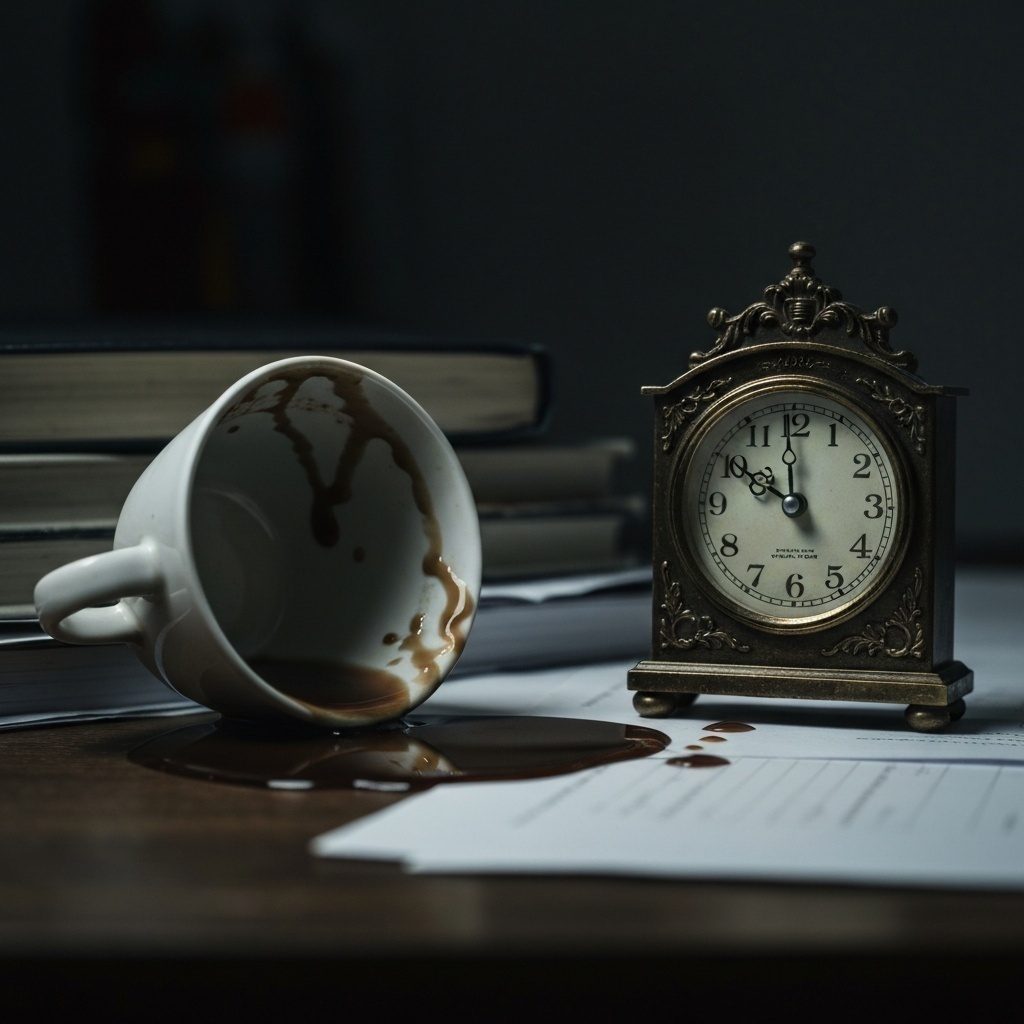 Bureau en désordre ou horloge indiquant une heure tardive, symbolisant la panique et la perte de temps sans procédure.