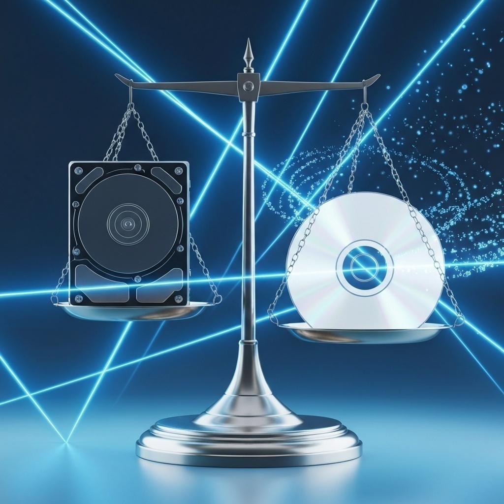 Balance ou graphique comparatif holographique, pesant les avantages de chaque technologie.