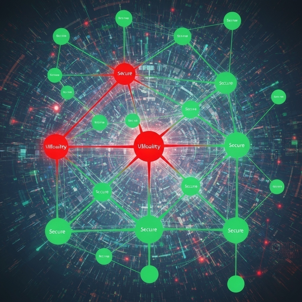 Scanner numérique analysant un réseau d’entreprise, mettant en évidence des vulnérabilités rouges et vertes.