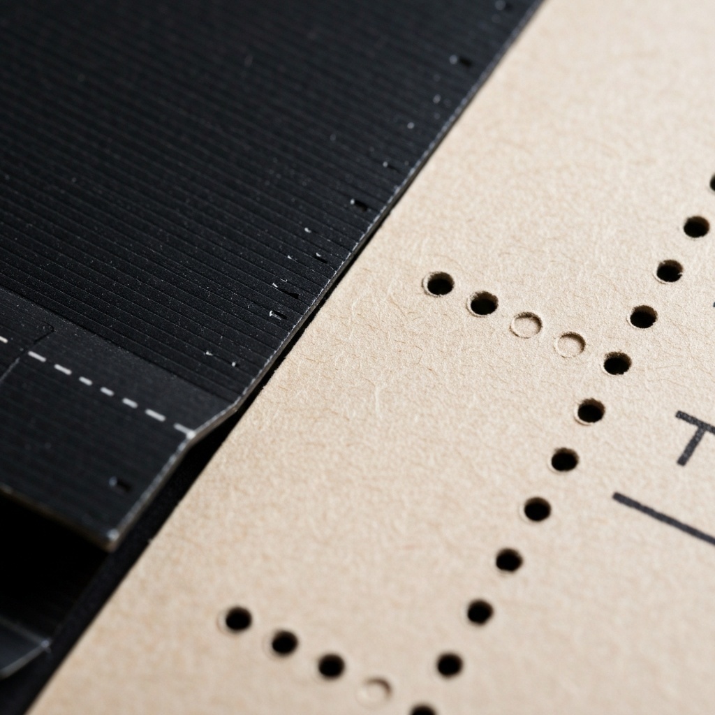 Plan rapproché montrant la texture d’une bande magnétique et les trous d’une carte perforée, contraste de matériaux.