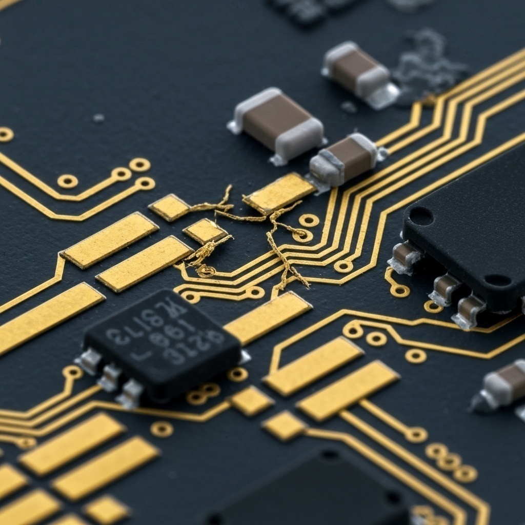 Schéma technique éclaté d’une carte microSD montrant des microfissures ou de l’oxydation.