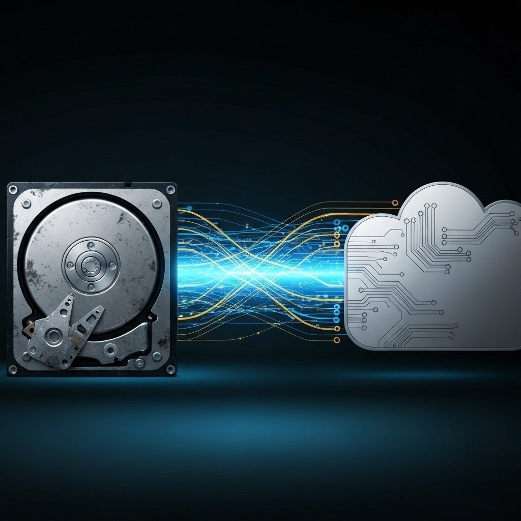 Transfert de données d’un vieux disque mécanique vers un SSD moderne et rapide, notion de migration.